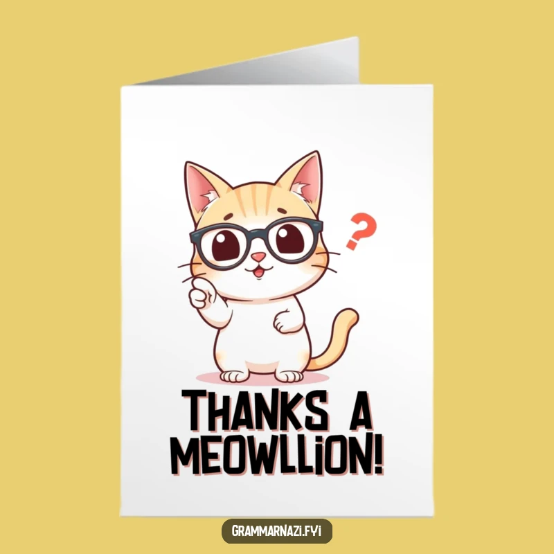 Free Printable Thank You Card: Grammar Cat Punctuation Praise Funny Downloadable Note