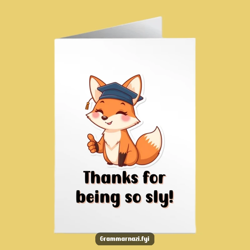 Free Printable Fox Thank You Card - Cheerful Grad Cap Downloadable Gift
