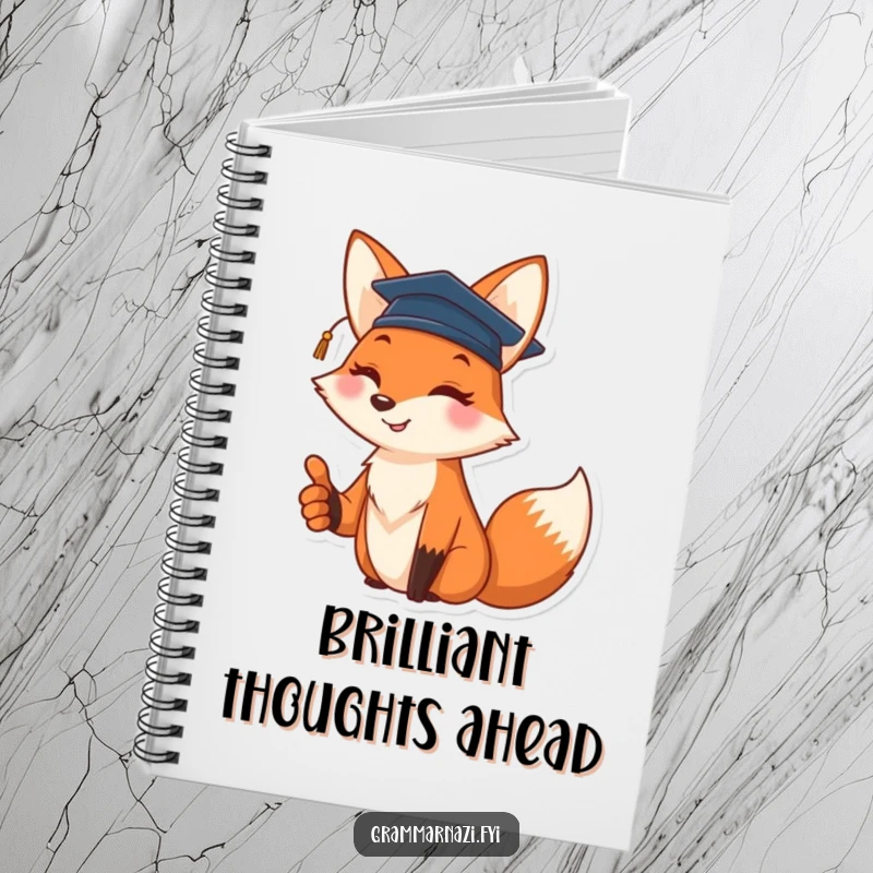 Funny notebook with a cheerful fox wearing a graduation cap and giving a thumbs up, great for future plans.