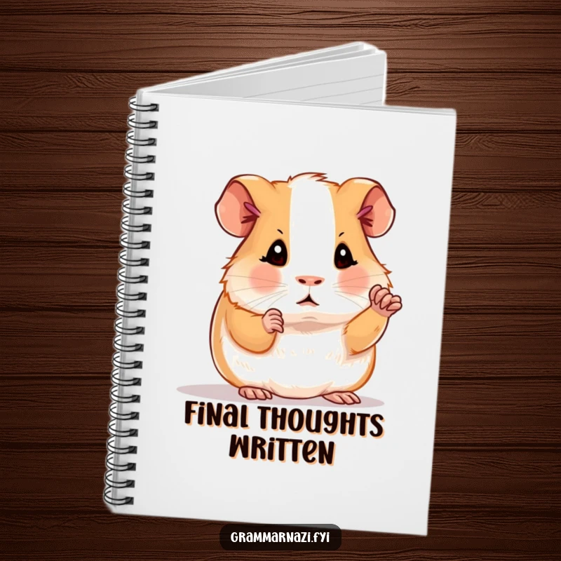 Funny notebook featuring a determined guinea pig polishing a period, ideal for precise note-taking and humorous writing.