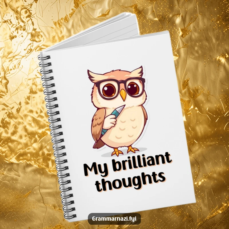 Funny Owl Spectacle Writer Notebook: A cute owl with spectacles taps a pen, inspiring funny notes and ideas.