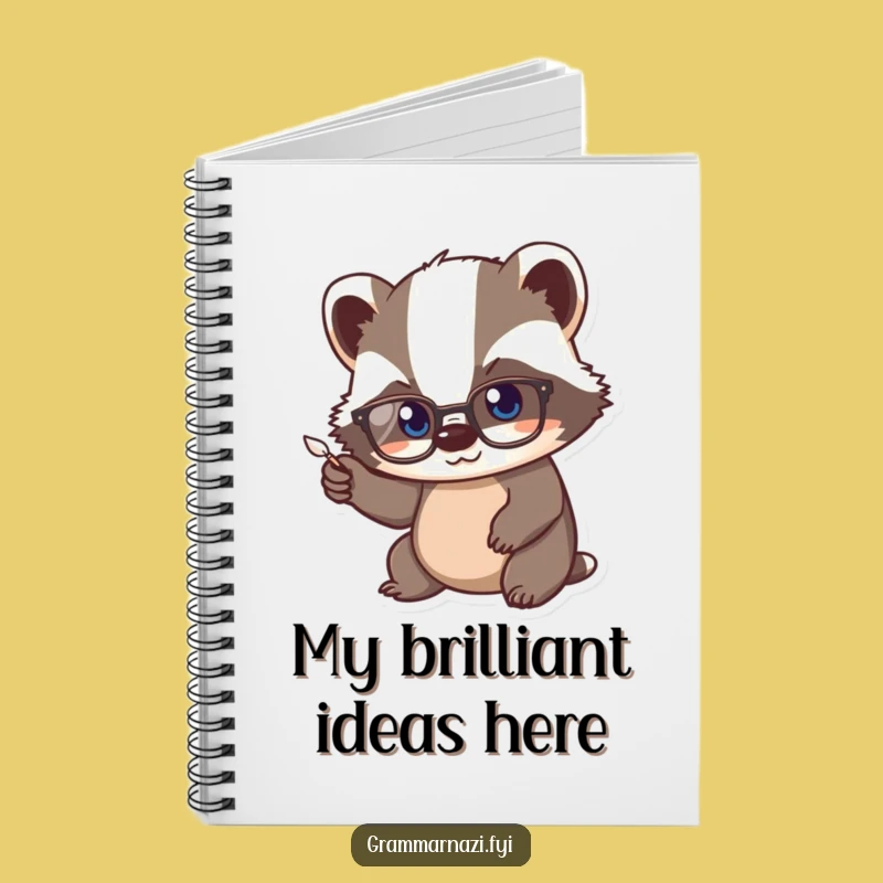 Funny Kawaii Badger Scholar Notebook, Studious Quill Journal Gift