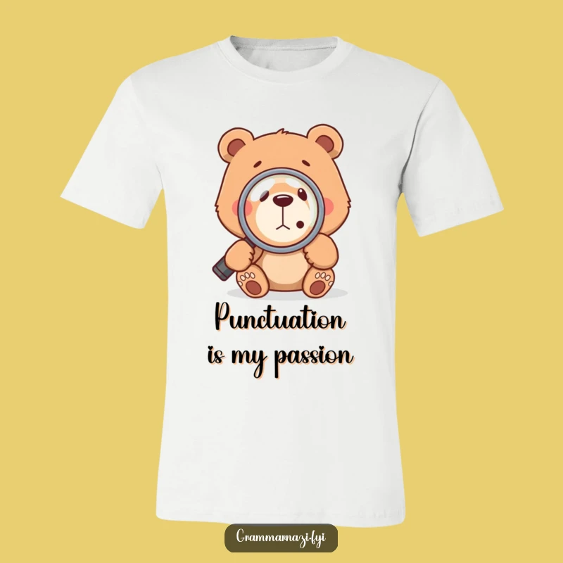 Funny Bear Inspecting Comma T-Shirt: A Hilarious Grammar Tee for Word Nerds