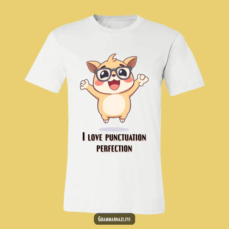 Funny Comma Champion Tee: Excited Creature with Glasses, Perfect Punctuation Shirt, Gift
