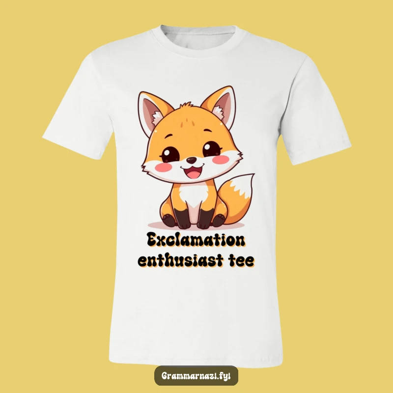 Funny Fox Exclamation T-Shirt: Joyful Grammar Wear for Punctuation Fans