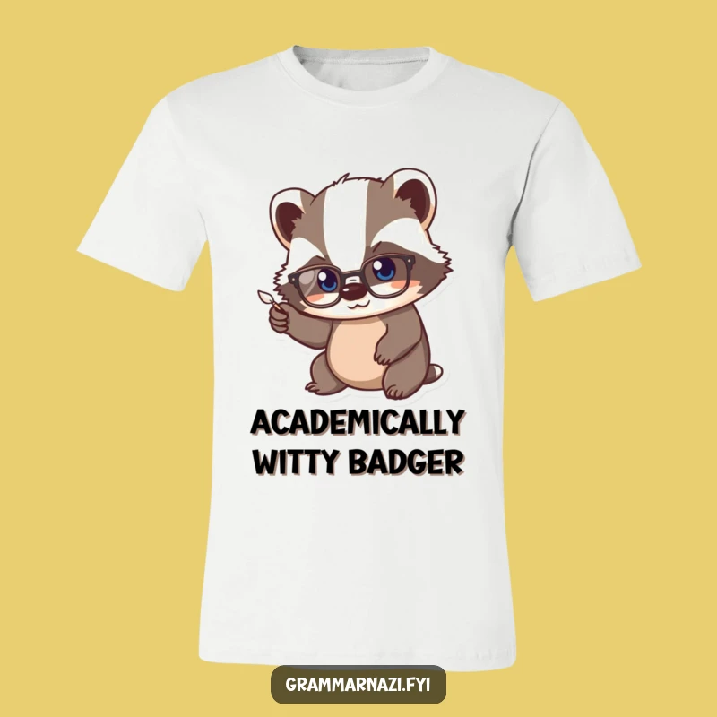 Funny Kawaii Badger Scholar Tee, Studious Quill Pointer Shirt Gift