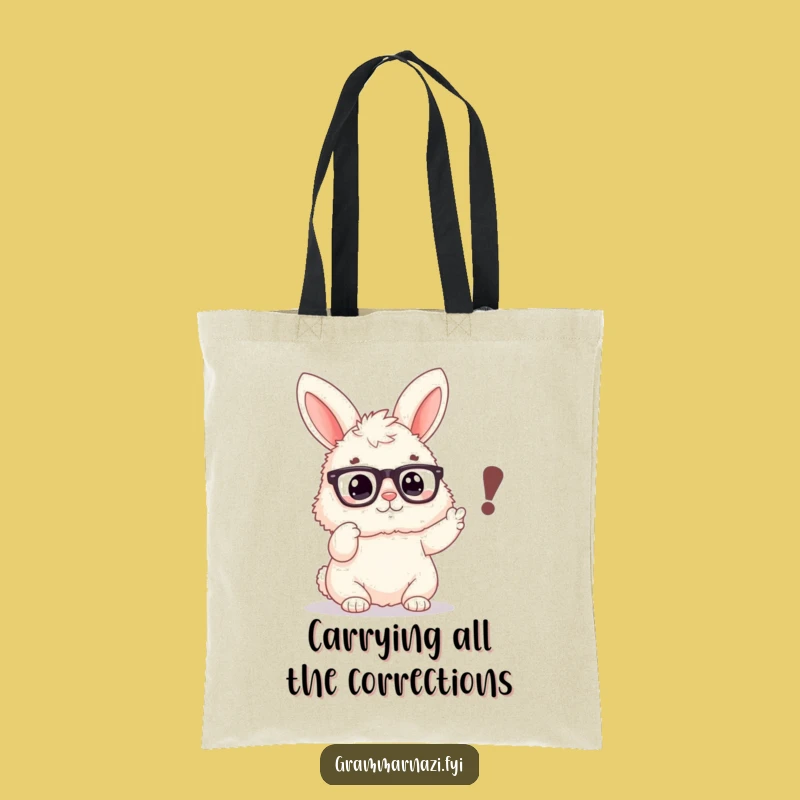 Funny Bunny Grammar Tote Bag - Carry Your Books & Wit - Great Gift