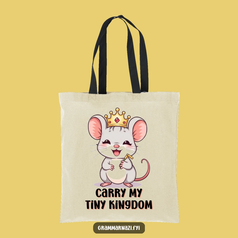 Funny Mouse Crown Polisher Tote Bag - Carry Your Books with Punctuation Pride