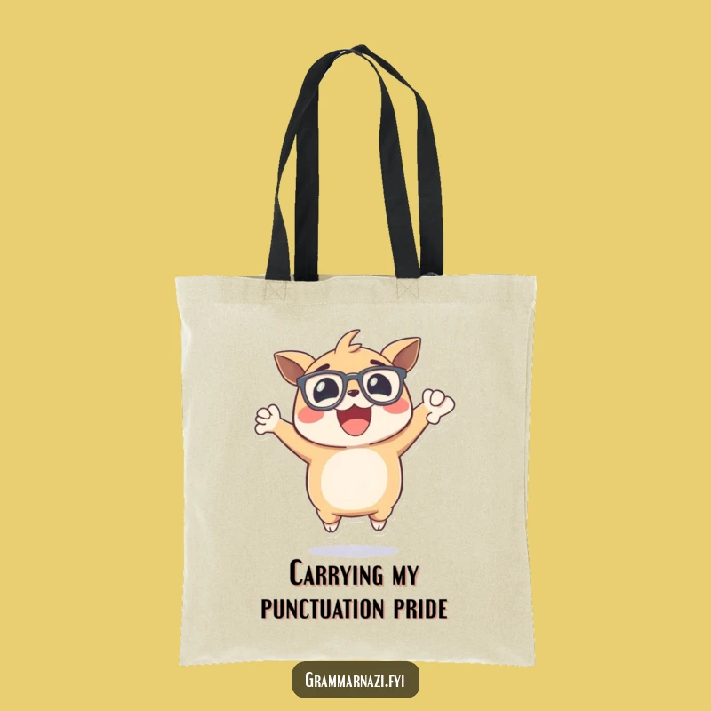 Funny Punctuation Power Tote Bag: Excited Creature, Comma Celebration, Stylish Gift
