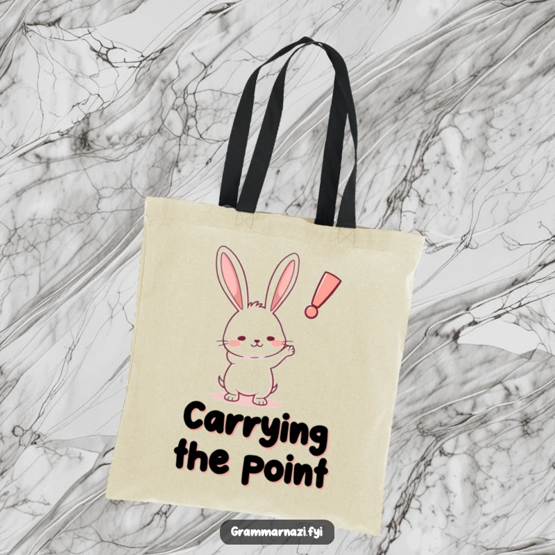 Funny Rabbit Exclamation Tote Bag: A sturdy bag with a determined rabbit pointing at an exclamation point, great for carrying your important items.
